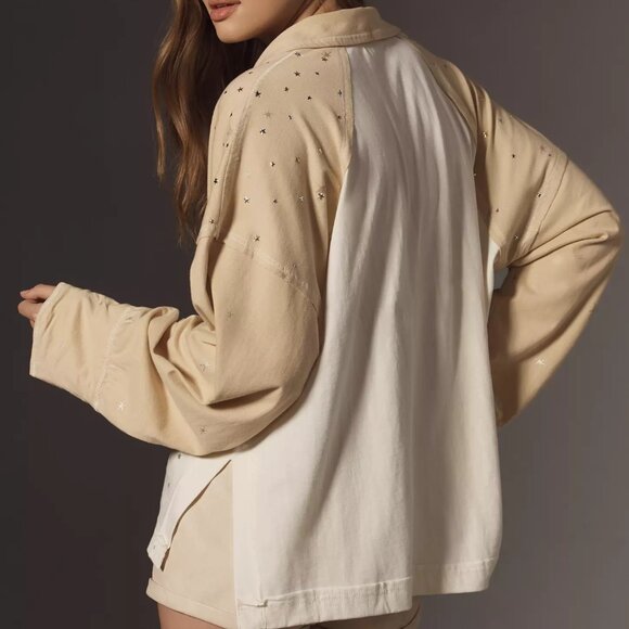 Anthropologie NWT Stardust Midnight Mirage Star Graphic Henley Oversized Top XL - Picture 2 of 11